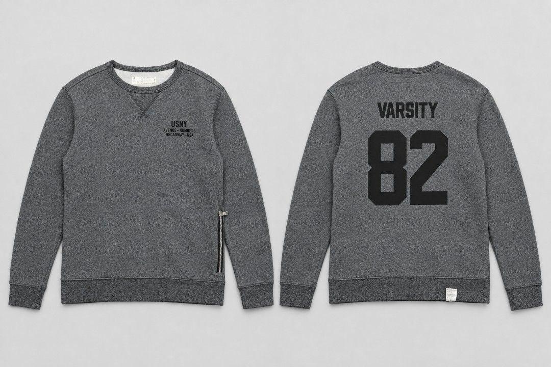 BLACK CHOCOLATE VARSITY 82 SWEATSHIRT (Category: Coats, Jackets and Outerwear) located in Caloocan City. Submitted by calmzy_thrift (Listing ID 1467180220, Image 1). Description: BLACK CHOCOLATE VARSITY 82 SWEATSHIRT 🩶 • Brand: Black Chocolate • Color: Charcoal Gray / Heather Gray • Design: Varsity 82 Graphic Print • Details: Side Zipper, Ribbed Cuffs & Hem, Crewneck.