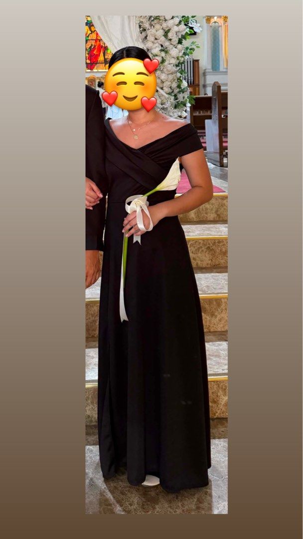 Black Off Shoulder Maxi Dress With Front Slit (Category: Dresses) located in Caloocan City. Submitted by iamqwertyy (Listing ID 1467175677, Image 2). Description: - Style: Off-shoulder crossover neckline with long flowing skirt - Feature: front leg slit on the left side - Material: Neoprene Fabric stretchable - Perfect For: Formal events, weddings, parties, and special dinners - bust : 32-36 .
