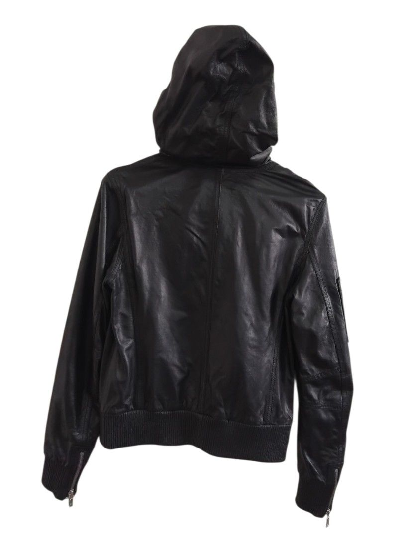 Blues Heroes Hooded Leather Biker Jacket (Category: Coats, Jackets and Outerwear) located in Pasig City. Submitted by hustlexcurate (Listing ID 1467195250, Image 2). Description: Blues Heroes Hooded Leather Biker Jacket Size S Dimensions: 18X22.