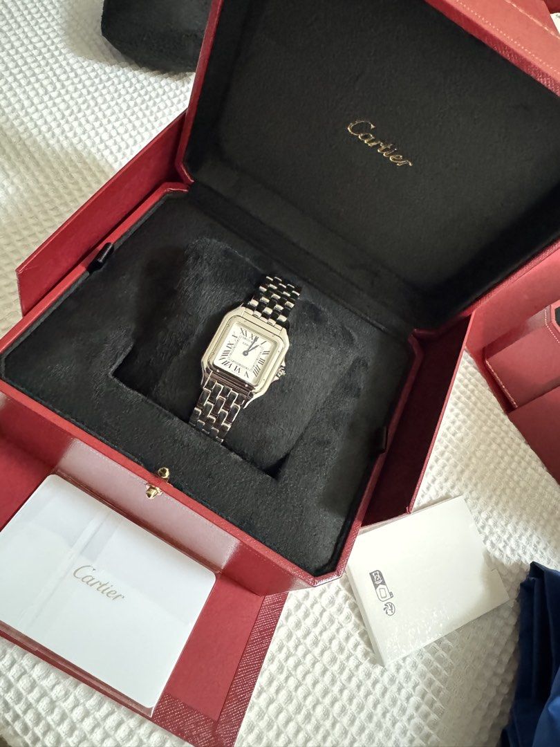 BNEW Cartier Panthere Medium Watch (Category: Luxury Watches) located in Manila. Submitted by atbp_seller (Listing ID 1467228315, Image 1). Description: BNEW Cartier Panthere watch in stainless steel • Below SRP • October 2026 dated • Includes original red presentation box and paperwork booklets PHP 368,000 only! .