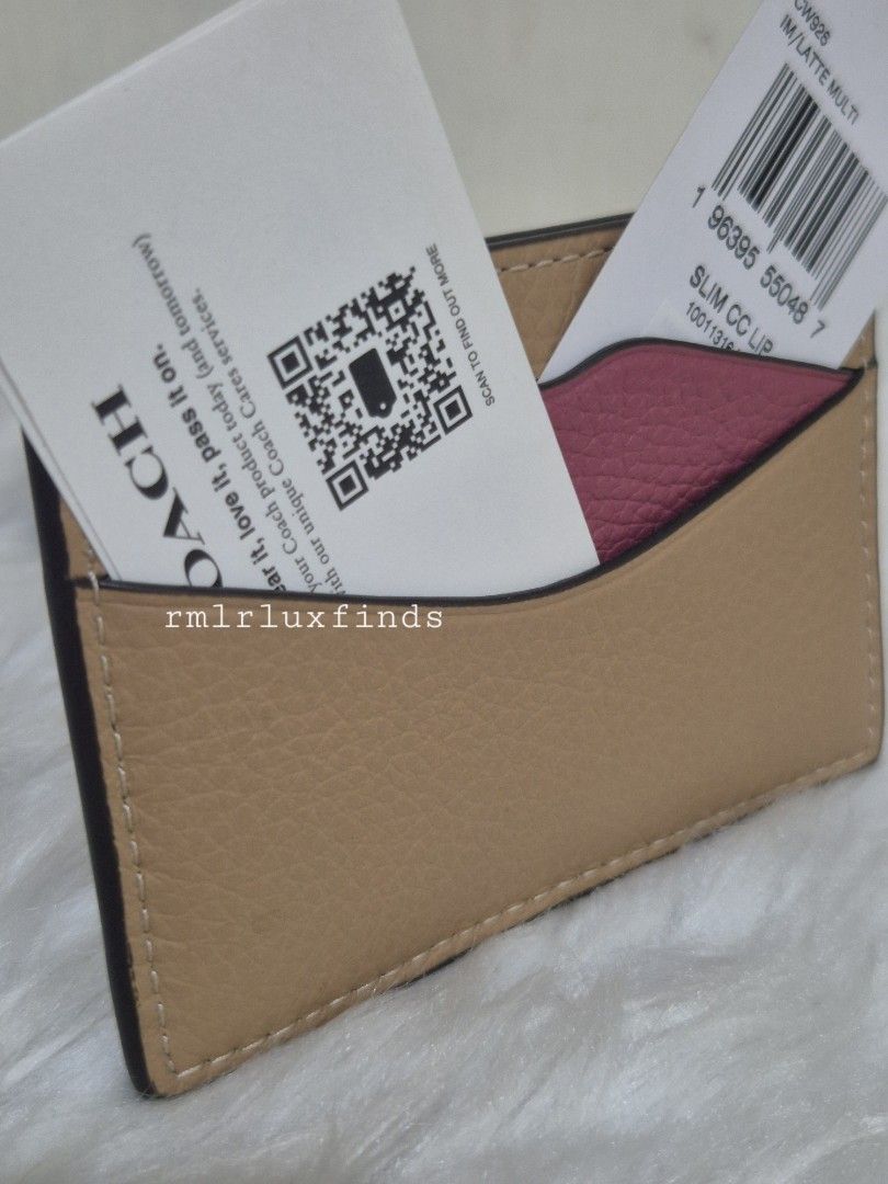 BNEW COACH Slim ID Lip Card Case (Category: Luxury Accessories) located in Quezon City. Submitted by rmlrluxfinds (Listing ID 1467185671, Image 2). Description: ** brandnew Coach ID case in latte with a dark pink lip design ** goldtone logo ** multi pockets for cash/ credit cards/ ID ON HAND and ready to ship ✅️tag ✅️carecard Disclaimer: rmlrluxfinds is not associated or affiliated to the brand preaented. All copyrights reserved to its original b