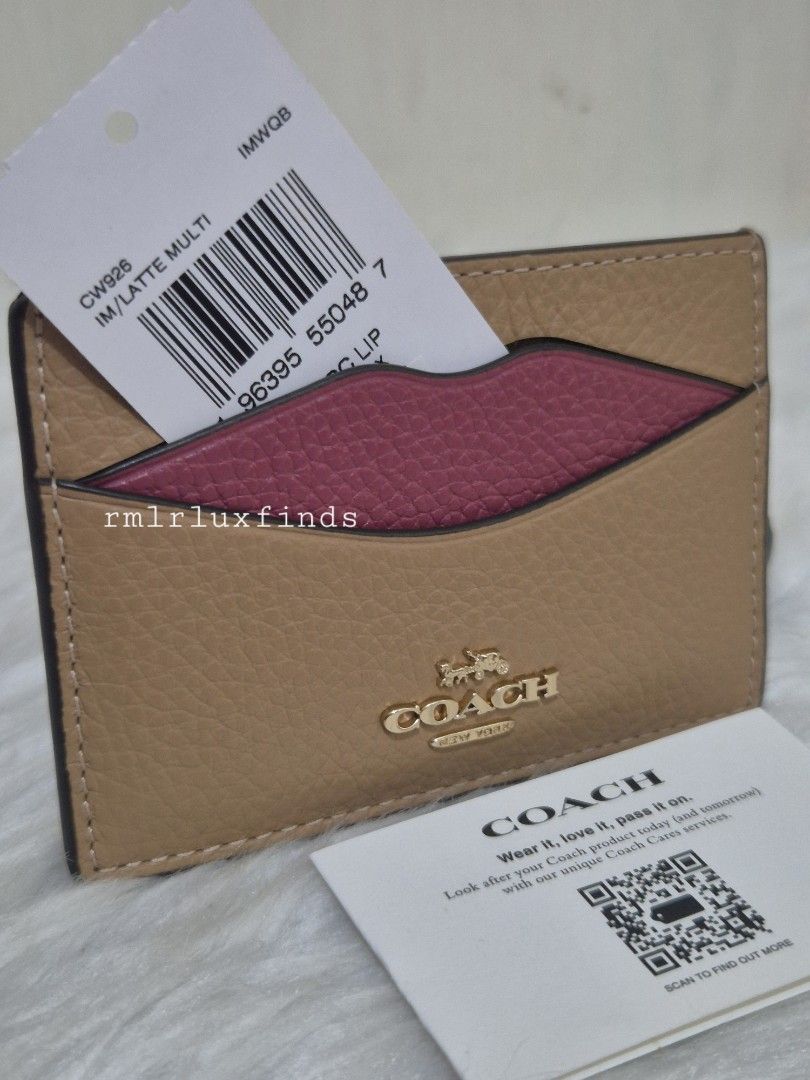 BNEW COACH Slim ID Lip Card Case (Category: Luxury Accessories) located in Quezon City. Submitted by rmlrluxfinds (Listing ID 1467185671, Image 1). Description: ** brandnew Coach ID case in latte with a dark pink lip design ** goldtone logo ** multi pockets for cash/ credit cards/ ID ON HAND and ready to ship ✅️tag ✅️carecard Disclaimer: rmlrluxfinds is not associated or affiliated to the brand preaented. All copyrights reserved to its original b