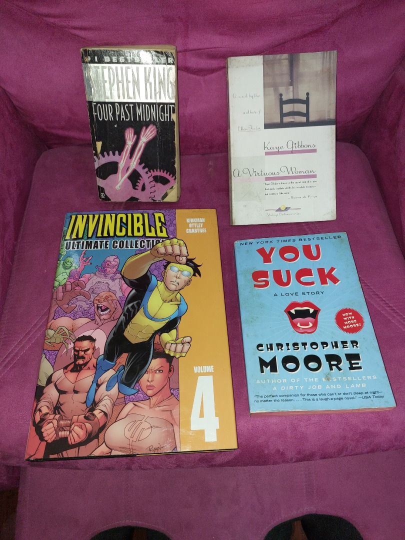 Books & Magazines (Category: Storybooks) located in Quezon City. Submitted by regermax (Listing ID 1467177991, Image 1). Description: Lot sale of 1 like new colored and glossy graphic novel and 3 used and assorted fiction books for Php 200..