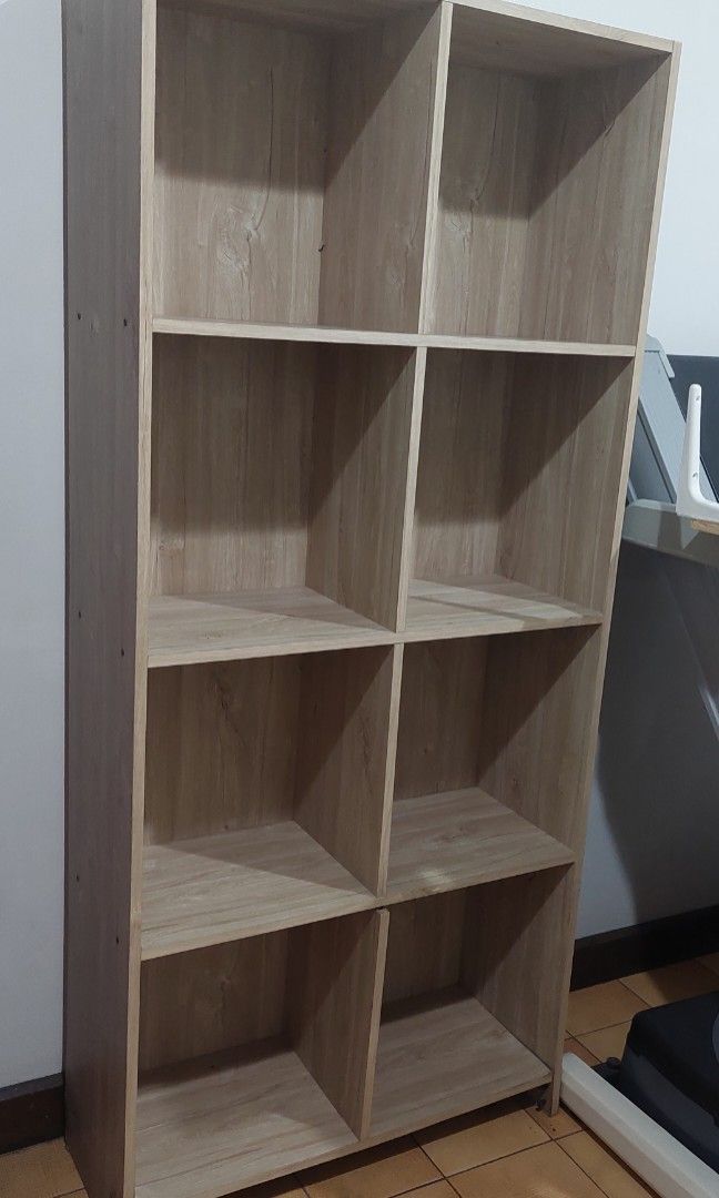 Bookshelf Wood Open Shelf (Category: Shelves, Cabinets & Racks) located in Manila. Submitted by mcangwong80885 (Listing ID 1467202269, Image 2). Description: -no dents -Size 81.5 x 30.5 x 175.5 cm (LWH) - Particle Board -8 shelves bookshelf.