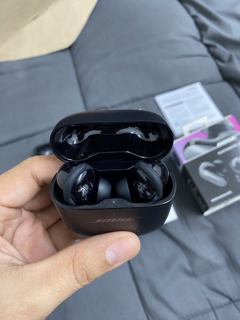 Bose QuietComfort Ultra Earbuds (Category: Earphones) located in Quezon City. Submitted by kylendez (Listing ID 1467181194, Image 3). Description: - Model: Bose QuietComfort Ultra Wireless Earbuds - Color: Black - Condition: Fully functional, clean, and well-maintained - Key Feature: Premium active noise cancellation - Inclusions: Charging case, charging cable, extra silicone ear tips, manual, and original retail box - Freebie: Black protective c