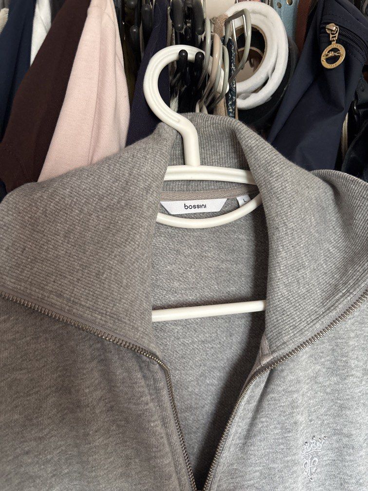 Bossini full zip jacket - light gray cotton (Category: Coats, Jackets and Outerwear) located in Cabuyao City. Submitted by nevernotdecluttering (Listing ID 1467241753, Image 2). Description: +₱100 sf (via j&t - medium pouch within luzon) no issues major decluttering feel free to negotiate the price large on tag best fits medium .