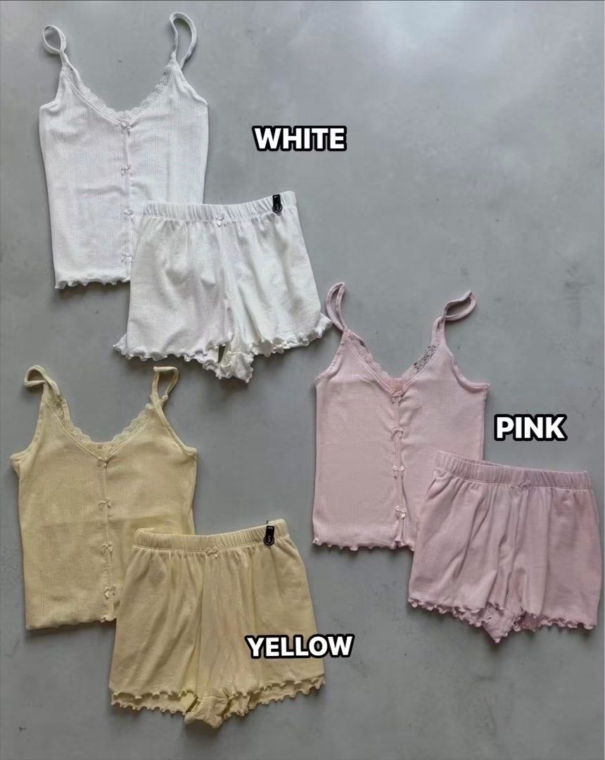 BRANDED SLEEP WEAR SEAT (Category: Sets or Coordinates) located in Manila. Submitted by jennysantos_ (Listing ID 1467210420, Image 1). Description: AVAILABLE SET PINK PEINT - (1) SMALL HEART - (1) XL GREEN- (1) XS (5) SMALL (6) MEDIUM (3)XL PINK PLAIN - (3) XS (2) SMALL WHITE - (11) SMALL (2) MEDIUM PALM - (4) MEDIUM LEMON - (1) XL (2) XXL PINK EYELET- (2) SMALL (11) MEDIUM (5) LARGE FLOWER - (10) SMALL (3) MEDIUM .