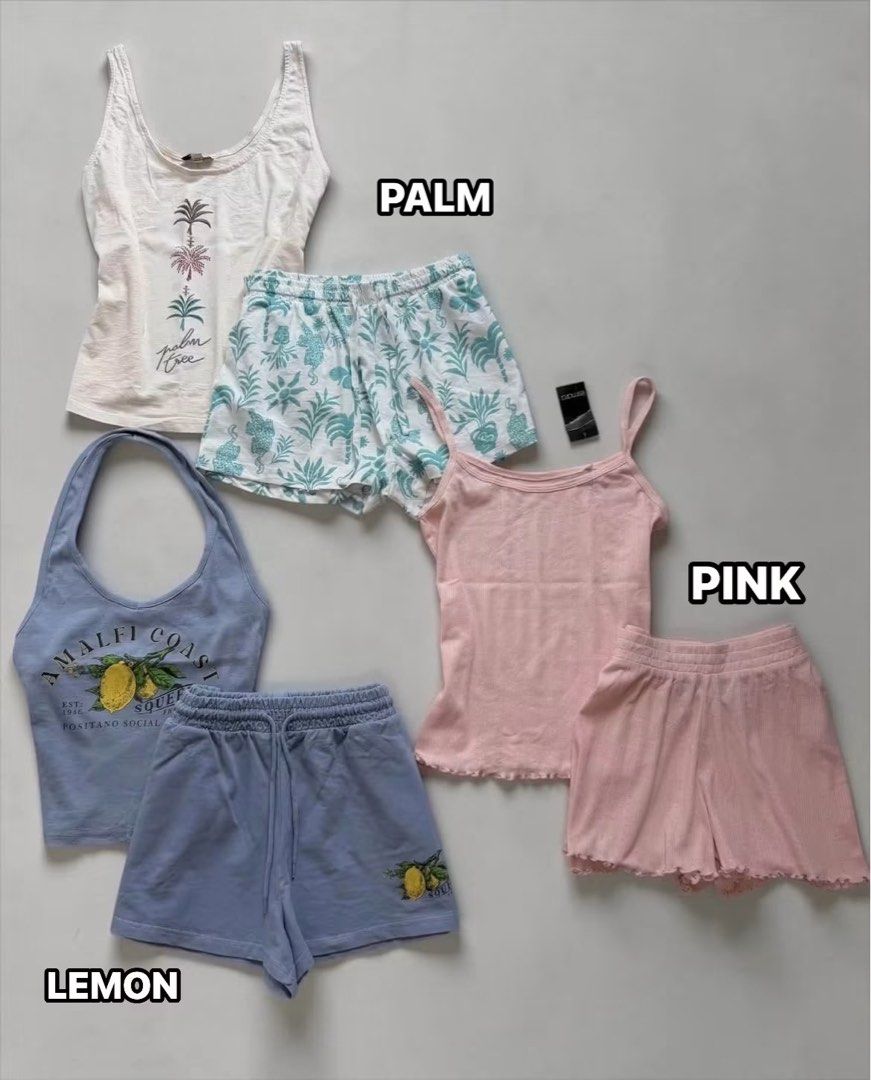 BRANDED SLEEP WEAR SEAT (Category: Sets or Coordinates) located in Manila. Submitted by jennysantos_ (Listing ID 1467210420, Image 3). Description: AVAILABLE SET PINK PEINT - (1) SMALL HEART - (1) XL GREEN- (1) XS (5) SMALL (6) MEDIUM (3)XL PINK PLAIN - (3) XS (2) SMALL WHITE - (11) SMALL (2) MEDIUM PALM - (4) MEDIUM LEMON - (1) XL (2) XXL PINK EYELET- (2) SMALL (11) MEDIUM (5) LARGE FLOWER - (10) SMALL (3) MEDIUM .