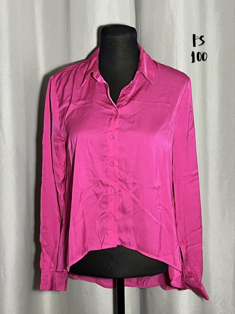 Bright pink satin button down blouse with cutout design (Category: Blouses) located in Las Pinas. Submitted by jilanah (Listing ID 1467344273, Image 1). Description: .