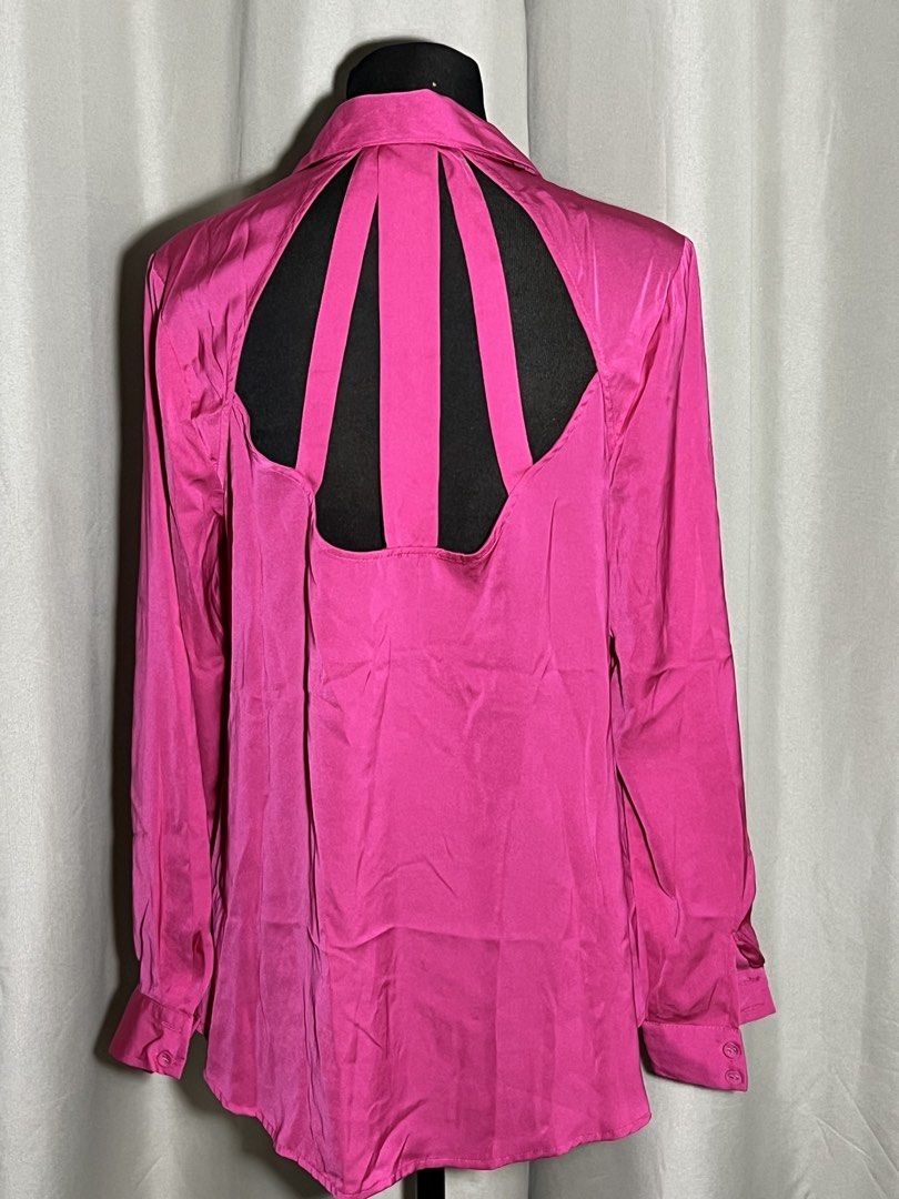 Bright pink satin button down blouse with cutout design (Category: Blouses) located in Las Pinas. Submitted by jilanah (Listing ID 1467344273, Image 2). Description: .
