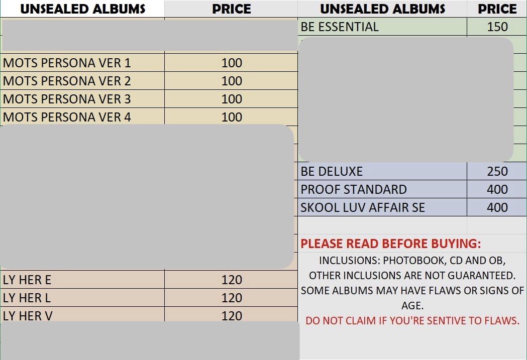 Bts Unsealed Albums (Category: K-Wave Merchandise) located in Sagay. Submitted by armimom (Listing ID 1466937467, Image 2). Description: #Armimom_sells wts lfb onhand ph Bts Unsealed Albums ₱100-₱400 PAYO MOP: gcash/maribank MOD: J&T 📍 Neg.Occ. 🏷️ Bts Rm Jin Suga Jhope Jimin Taehyung V Jungkook Butter Loveyourself LY proof be mots hyyh wings darknwild sla skool luv affair 2cool4skool youngforever persona 7.