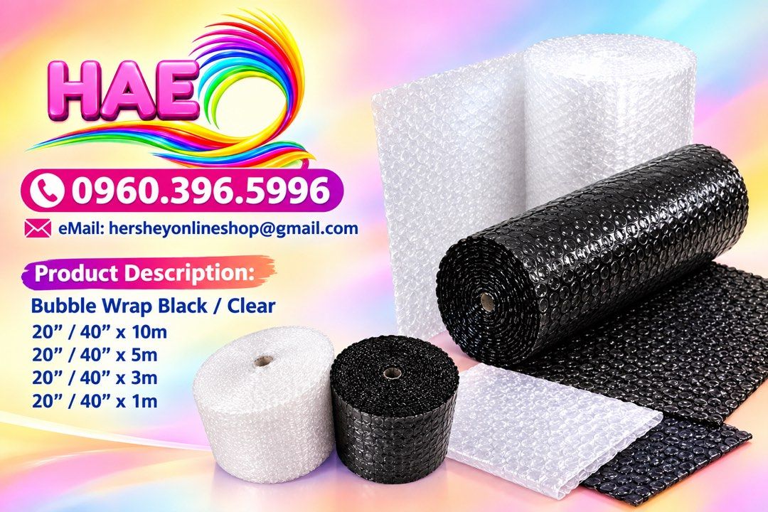 Bubble Wrap Black and Clear White For your Packaging - 20” & 40” x 100m (Category: Announcements) located in Marikina City. Submitted by jr.listings (Listing ID 1467213646, Image 1). Description: Bubble Wrap Black 20” x 10m = 98.00 40” x 10m = 190.00 Clear 20” x 100m 1 roll - 360.00 2 rolls - 692.00 4 rolls - 1,324.00 8 rolls - 2,536.00 Black 40” x 100m 1 roll - 700.00 2 rolls - 1,344.00 4 rolls - 2,576.00 8 rolls - 4,928.00 Ideal For: Online Sel