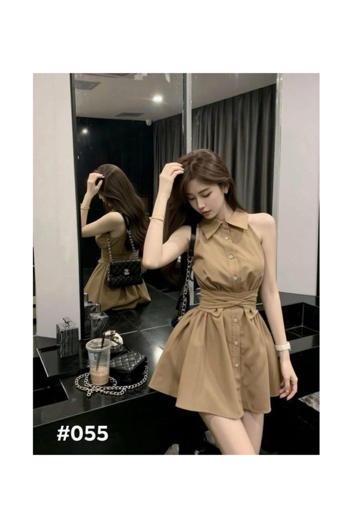 Buttondown Choco Halter Dress PP15 (Category: Dresses) located in Manila. Submitted by chloereicapsule (Listing ID 1467356065, Image 1). Description: S-M size, lightweight cotton fabric, buttondown with waist tie at the back, color rate 10/10 pm for other inquiries .