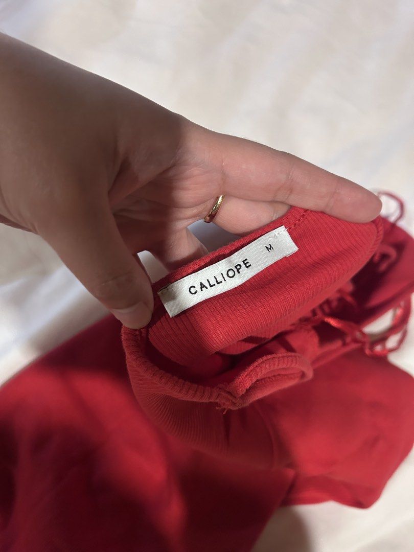 Calliope Red Midi Dress Size M (Category: Dresses) located in Cebu City. Submitted by shopmikascloset (Listing ID 1467304761, Image 3). Description: - Brand/Model: Calliope midi dress - Color: Bright red - Size: M (stretchy ribbed fabric for a body-hugging fit) - Details: Square neckline, thin spaghetti straps, midi length - Condition: Worn once, excellent shape.