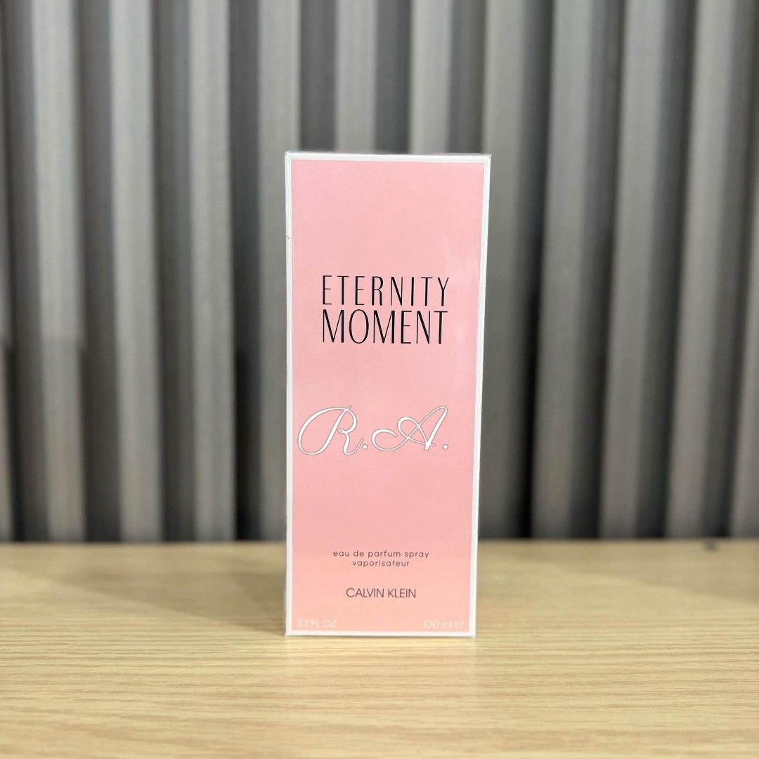 Calvin Klein Eternity Moment Eau de Parfum 100ml (Category: Fragrance & Deodorants) located in Manila. Submitted by rhona30antiquera (Listing ID 1467305225, Image 1). Description: - Brand: Calvin Klein - Fragrance: Eternity Moment Eau de Parfum - Size: 100ml / 3.3 fl. oz. - Condition: Brand new in box with plastic wrapping - Scent Profile: Classic floral - Packaging: Pink box.