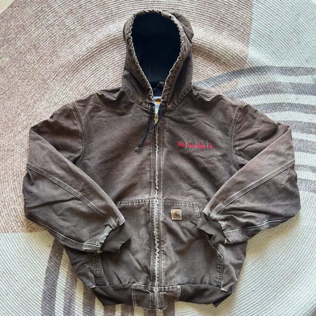Carhartt J25 DNB Duck Active Jacket Extra Large Regular (Category: Coats, Jackets and Outerwear) located in Manila. Submitted by marx_g (Listing ID 1467357875, Image 1). Description: - Brand: Carhartt - Style: Duck active jacket with mesh lining - Color: Brown with a great natural fade - Features: Attached hood with drawstrings, front zipper closure, ribbed cuffs and hem - Detail: Embroidered 'Walker Service Electric, Inc.' text on the chest - Co