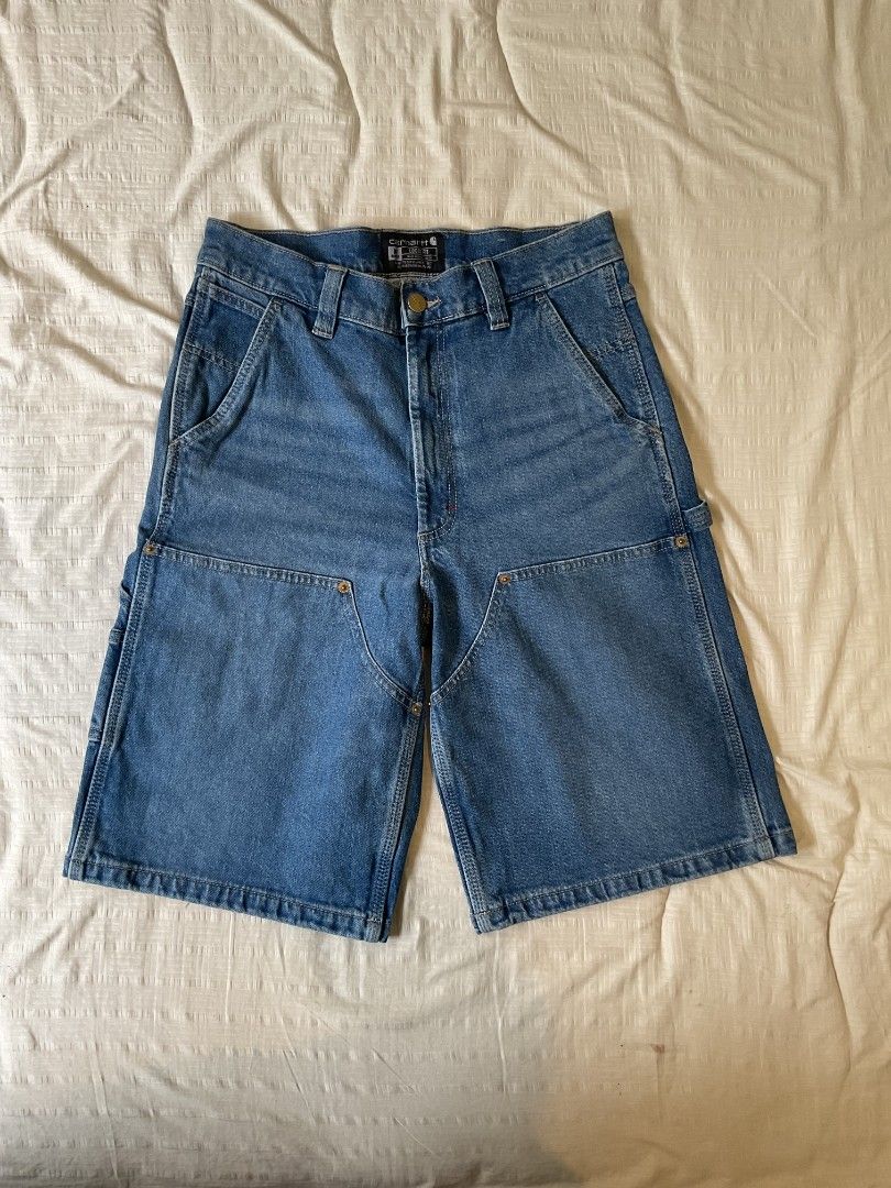 Carhartt WIP Double Knee jorts (Category: Shorts) located in Calamba. Submitted by _.anjelis (Listing ID 1467337790, Image 1). Description: negotiable off/legit waist 32 length 24 leg opening 12 inseam 12 thigh 12 rise 12.5.