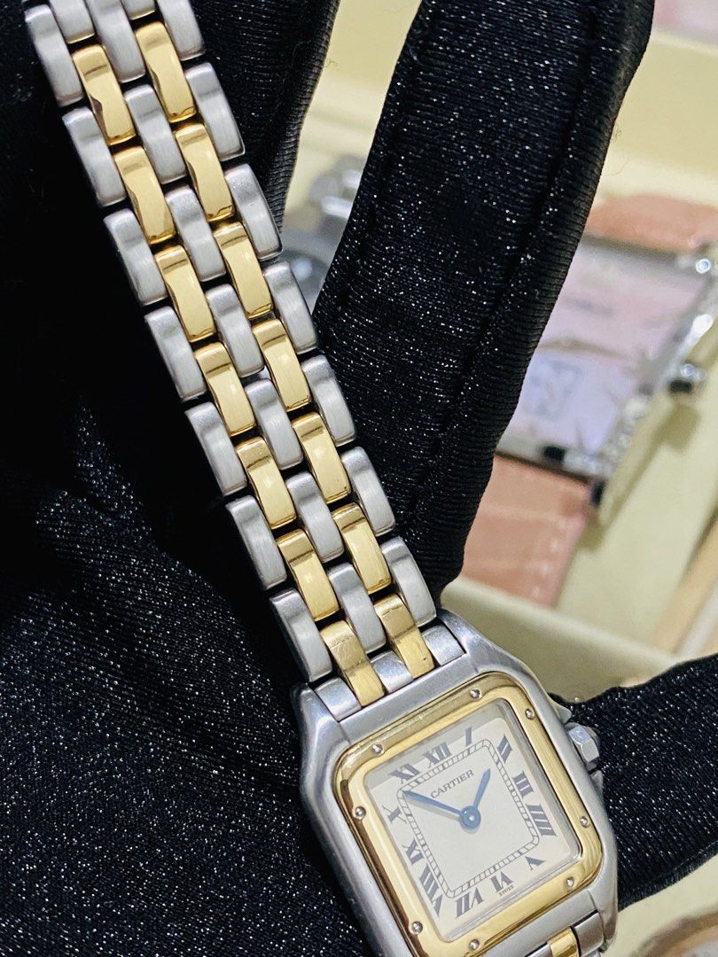 Cartier Panthere (Category: Luxury Watches) located in Bulacan. Submitted by youlovewatches (Listing ID 1467197747, Image 3). Description: Cartier Panthere 2-Rows Gold Ladies All Stainless steel 15cm approx wrist size Quartz Movement 9/10 - All working condition Guaranteed Authentic Open for Layaway Open for authentication Can be buff upon request Set with: Cartier Box, Manual, Paper Bag Dm for more info..