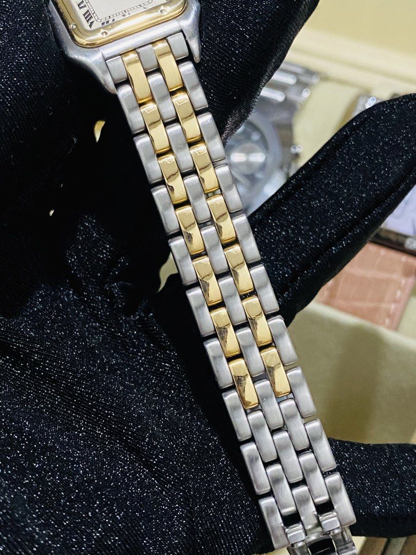 Cartier Panthere (Category: Luxury Watches) located in Bulacan. Submitted by youlovewatches (Listing ID 1467197747, Image 2). Description: Cartier Panthere 2-Rows Gold Ladies All Stainless steel 15cm approx wrist size Quartz Movement 9/10 - All working condition Guaranteed Authentic Open for Layaway Open for authentication Can be buff upon request Set with: Cartier Box, Manual, Paper Bag Dm for more info..