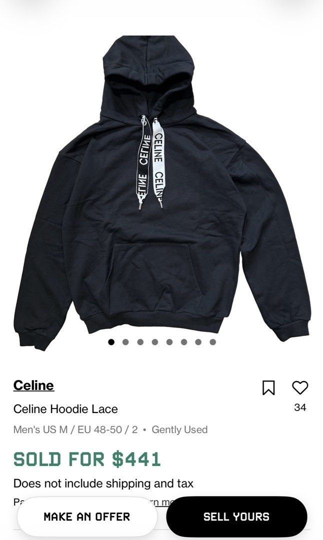 Celine Drawstring Logo Print Hoodie (Category: Hoodies) located in Baliuag. Submitted by thrift.king.ph (Listing ID 1467354675, Image 2). Description: Celine Drawstring Logo Print Hoodie Excellent condition Width: 23 (XL) Length: 29.5 Sleeve length: 28 Shoulder: 23.5 Hem: 19.