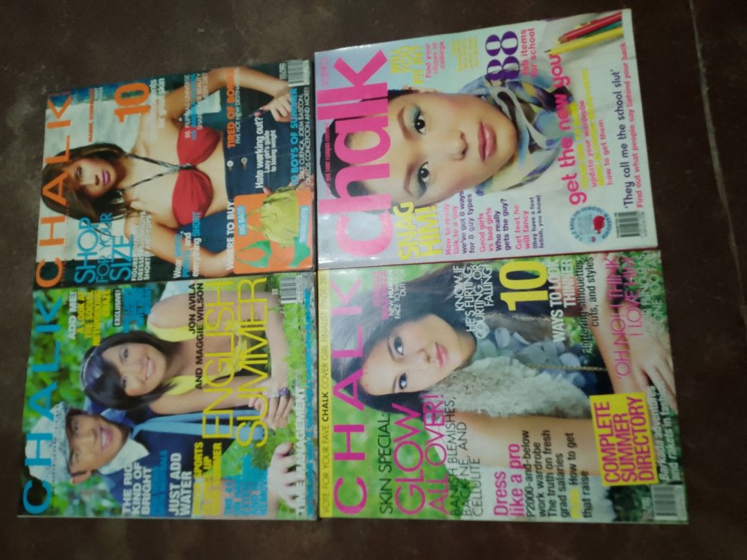 Chalk Magazine 2004-2006-2007-2008 (Category: Magazines) located in Valenzuela. Submitted by kn.sell (Listing ID 1467346975, Image 1). Description: - Set of 4 Chalk fashion & lifestyle magazines *June 2004 *March 2006 *April 2007 *May 2008 - Great addition for pop culture and vintage mag collectors - Condition: Pages are completely intact.