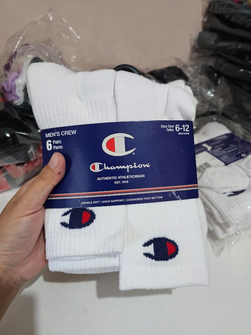 CHAMPION Men's Crew Cut Socks - 6 pairs (Category: Socks) located in Quezon City. Submitted by senyoramaria2 (Listing ID 1467214976, Image 1). Description: CHAMPION Crew Cut Socks US Men's 6 - 12 Double Dry Arch Support Cushioned Foot Bottom 6 pairs White with logo #USpasabuy.