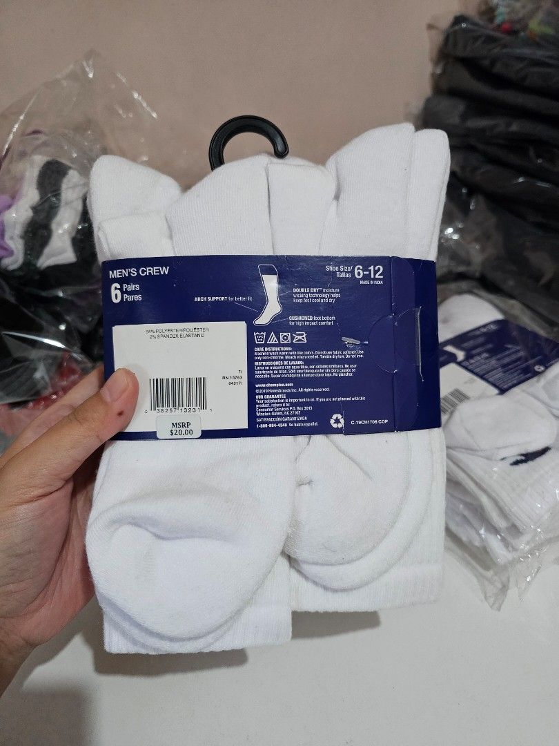 CHAMPION Men's Crew Cut Socks - 6 pairs (Category: Socks) located in Quezon City. Submitted by senyoramaria2 (Listing ID 1467214976, Image 3). Description: CHAMPION Crew Cut Socks US Men's 6 - 12 Double Dry Arch Support Cushioned Foot Bottom 6 pairs White with logo #USpasabuy.