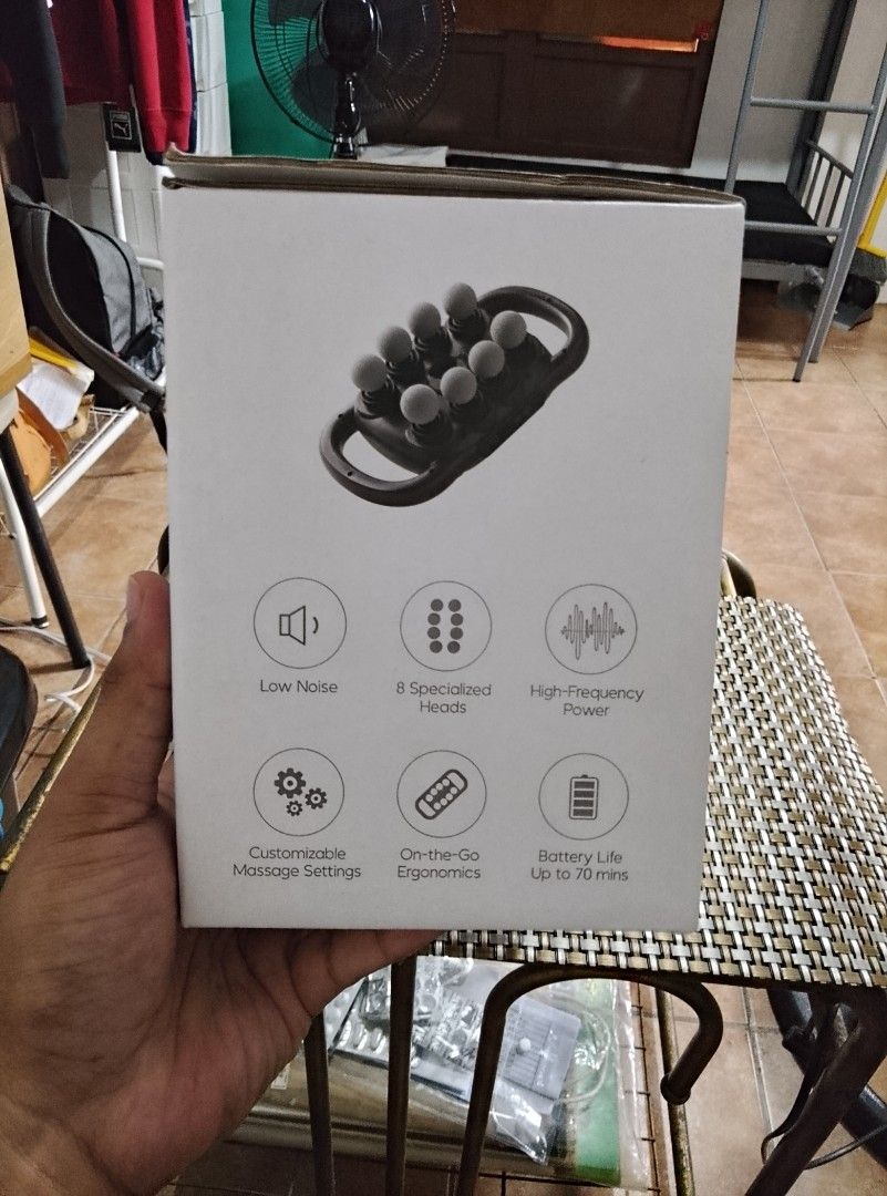 Cherry PH Octa Pod Fascia Massager (Category: Massage Devices) located in Makati City. Submitted by kervstaniegra (Listing ID 1467235591, Image 3). Description: - Handheld percussive therapy device for fast muscle recovery and tension relief - Comes with 8 targeted massage heads for different muscle groups - Customizable experience with 9 massage modes and 9 intensity levels - Built-in 1800mAh battery with up to 70 minutes of continuous use - Con