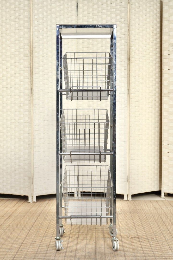 Chrome Metal Wire Storage Cart with Wheels (Category: Storage Boxes & Baskets) located in Bulacan. Submitted by FurnitureGallery (Listing ID 1467304617, Image 1). Description: - Chrome finish metal frame with a sturdy build - Features 3 wire baskets and 1 top shelf for ample storage - Equipped with 4 smooth-rolling swivel castor wheels for easy mobility - Perfect for organizing kitchen items, bathroom accessories, or office supplies JAPAN SURPLUS