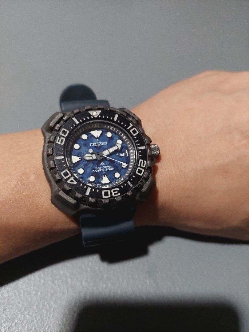 Citizen promaster ecodrive super titanium solar not seiko (Category: Men's Watches) located in Makati City. Submitted by fmanlar23 (Listing ID 1467354324, Image 1). Description: - Brand/Model: Citizen Eco-Drive Diver's Watch - Movement: Eco-Drive E168 - Water Resistance: 200M (Great for diving and swimming) - Case: Lightweight and durable Super Titanium with rotating bezel - Dial: Stylish dark blue camo design - Straps: Comes with original blue r