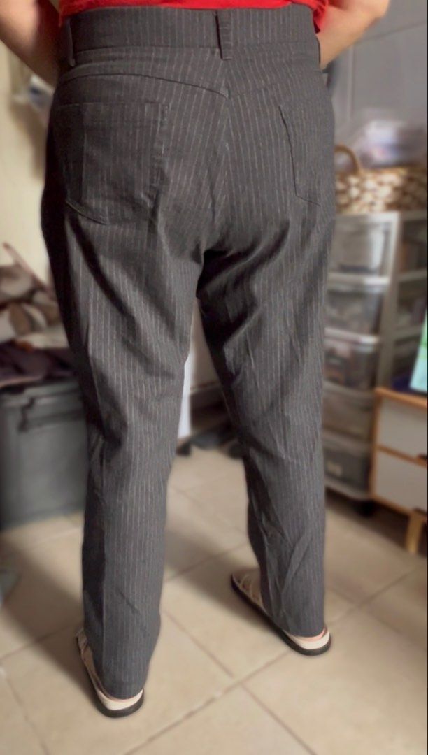 CLOSSHI Pinstripe Trousers Grey Plus Size (Category: Trousers) located in Surigao. Submitted by boonz71_1971 (Listing ID 1467304903, Image 3). Description: “Declutter sale- for plus Size women” - CLOSSHI Grey Pinstripe Trousers - Size: Waist 40” Length 36” - Material: Comfortable stretch blend (Polyester, Rayon, Nylon, Polyurethane) - Fit & Style: Straight leg cut, front button closure, belt loops, and back pockets.