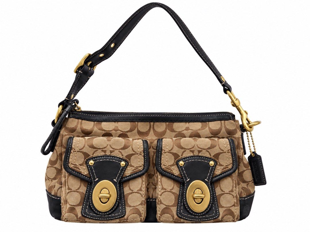 Coach Signature C Pocket Shoulder Bag (Category: Luxury Bags & Wallets) located in Manila. Submitted by lenilynloy68852 (Listing ID 1467188071, Image 1). Description: - Authentic Coach signature C jacquard fabric with chic black leather trim - Elegant brass hardware and removable leather hangtag included - Dual front pockets featuring iconic turnlock closures for easy access - Secure zip top closure to keep your essentials safe - Comfortable adju
