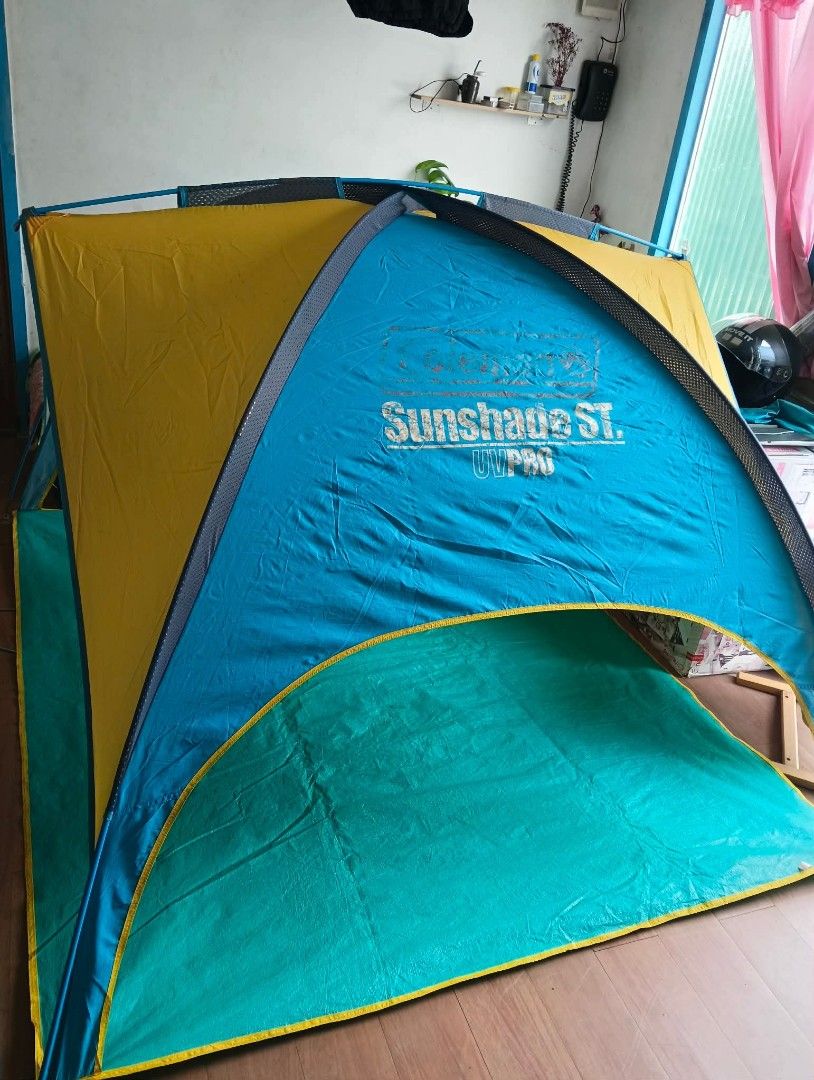 Coleman Sunshade ST UVPro Imported From Japan (Category: Hiking & Camping) located in Valenzuela. Submitted by gracebacot17959 (Listing ID 1467211752, Image 3). Description: - Authentic Coleman Sunshade ST UVPro tent (imported straight from Japan) - Eye-catching blue and yellow colorway with built-in UV protection - Easy setup with an attached tarp floor - Includes all poles and the original turquoise drawstring carry bag - Clean fabric, perfect 