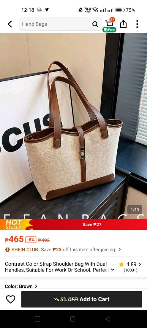 Contrast Color Strap Shoulder Bag Brown Beige (Category: Shoulder Bags) located in Imus. Submitted by reynes.mei79 (Listing ID 1467201818, Image 1). Description: Very good condition Php 465 sa Shein, for sale Php 200 Once lang po nagamit, no flaws For sale din: Champion Sneakers from USA Good condition - Php 150 Black and white / Size 5 ( see photos ) Lalabhan na lang po Take all din po Budget Wallet at Wooden Foot File - Php 200.