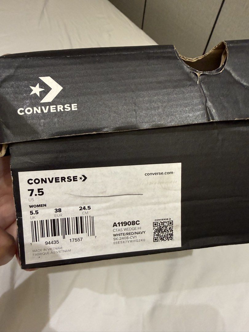 Converse Chuck Taylor All Star Wedge (Category: Sneakers) located in Taguig. Submitted by slay.ph (Listing ID 1467204206, Image 2). Description: Brand new 100% Original Free shipping via Jnt 24.5cm or womens 7.5 Rfs: too small for me.