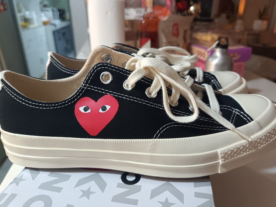Converse x Comme des Garçons PLAY Chuck 70 (Category: Dress Shoes) located in Manila. Submitted by johnluis.16 (Listing ID 1467285717, Image 3). Description: Converse x Comme des Garçons PLAY Shoes (BRAND NEW) Brand: Converse x Comme des Garçons PLAY Color: Black with White/Red Heart Logo Size: US Men’s 8 / US Women’s 10 Made in: Vietnam Inclusions: Original Converse shoe box.