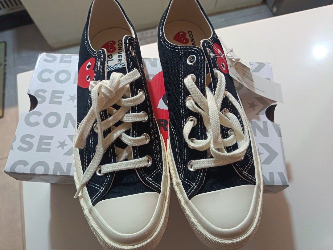Converse x Comme des Garçons PLAY Chuck 70 (Category: Dress Shoes) located in Manila. Submitted by johnluis.16 (Listing ID 1467285717, Image 2). Description: Converse x Comme des Garçons PLAY Shoes (BRAND NEW) Brand: Converse x Comme des Garçons PLAY Color: Black with White/Red Heart Logo Size: US Men’s 8 / US Women’s 10 Made in: Vietnam Inclusions: Original Converse shoe box.
