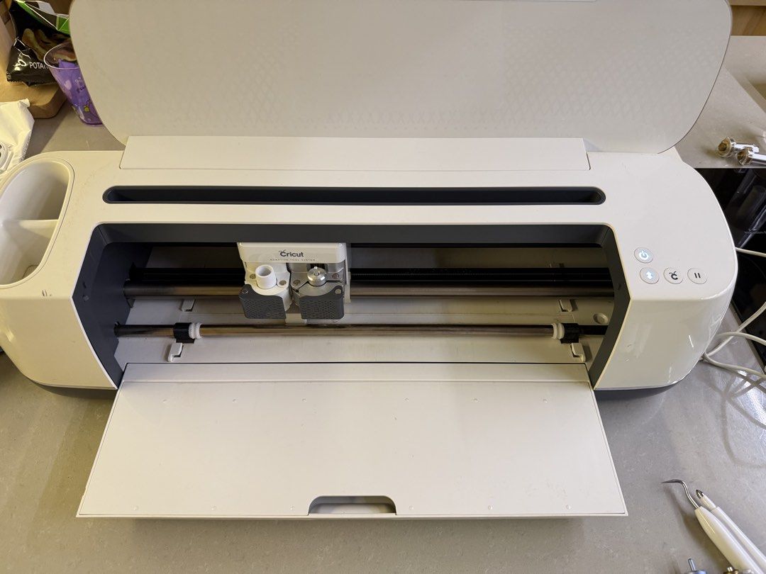 Cricut Maker Cutting Machine + Cricut Iron Press Mini (120v) + some accessories (Category: Craft Supplies & Tools) located in Manila. Submitted by bellashome (Listing ID 1467208200, Image 3). Description: - Cricut Maker machine bundle, fully tested and 100% functional - Includes power adapter, pink carrying case, rotary blade, scoring wheel, extra tips, and weeding tools - Clean cutting mat areas and changed new rubber roller part - Normal minor 