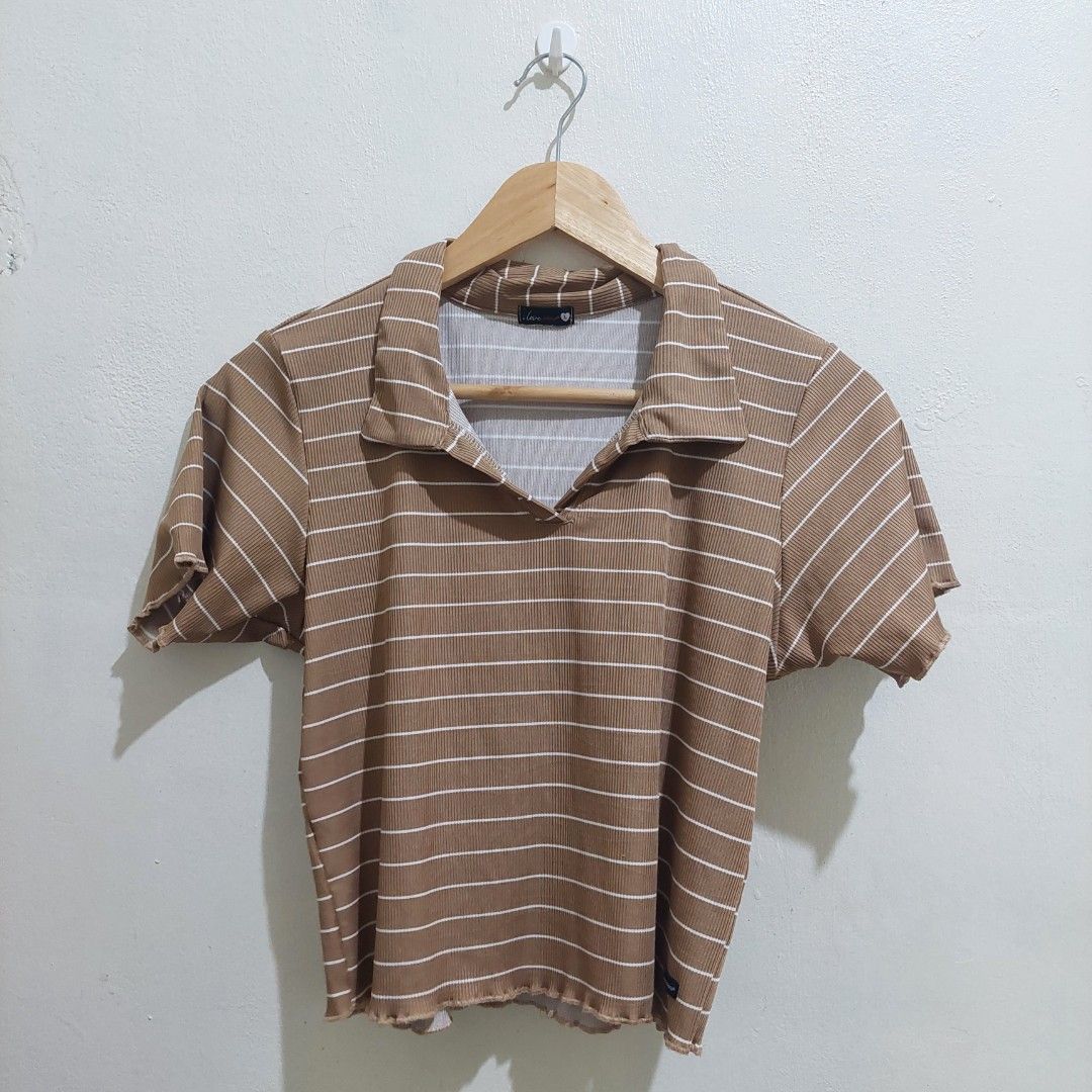 Crisa Polo Top (Category: Blouses) located in Governor Generoso. Submitted by cma_rarefitph (Listing ID 1467176717, Image 2). Description: Brown Stripe Polo Top.