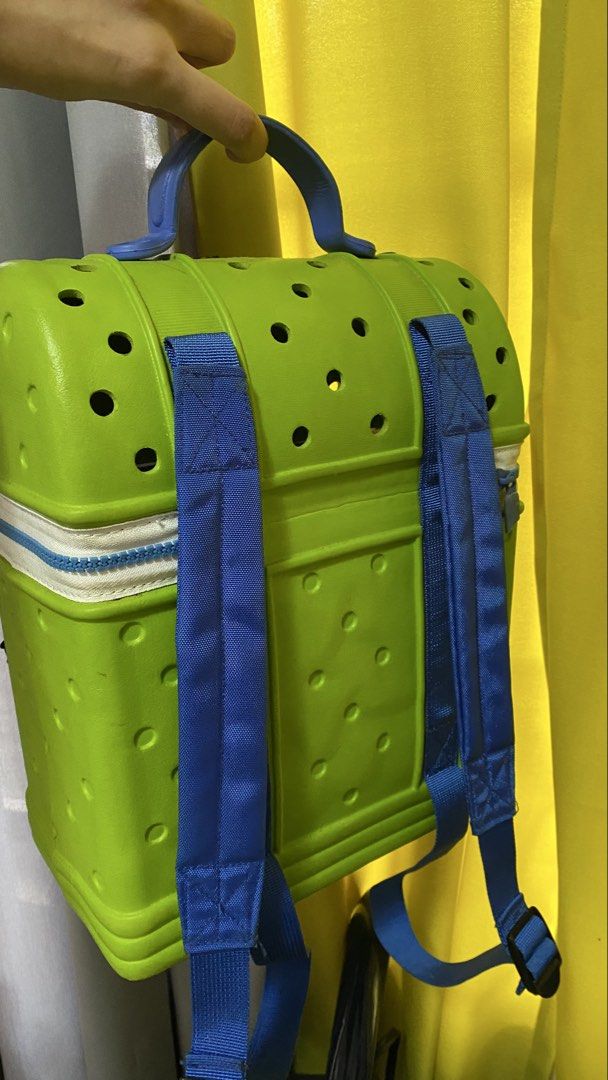 (Bundle) 2 Crocs Novelty Backpack Green and Blue Kids Bag (Category: Babies & Kids Fashion) located in Pagadian. Submitted by preowneditems01 (Listing ID 1467169115, Image 2). Description: - crocs backpack with iconic shoe sole base - Secure zip closure around the middle (functional) - Adjustable shoulder straps for a comfortable fit - Perfect unique bag for school, travel, or casual outings - bundle .