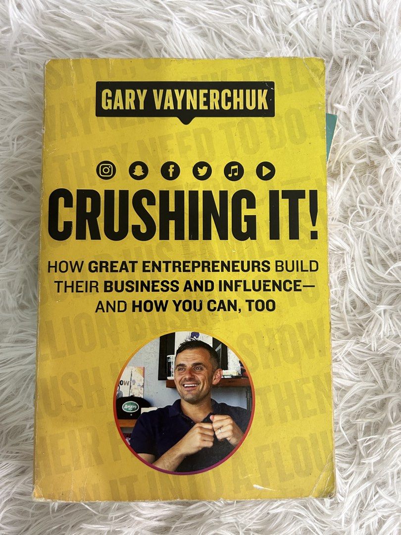 Crushing It! by Gary Vaynerchuk paperback book (Category: Storybooks) located in Manila. Submitted by la_apparel (Listing ID 1467209883, Image 1). Description: Gary Vaynerchuk's bestselling book on building business and influence through social media platforms like Instagram, Facebook, and Twitter. Paperback edition published by Harper Business. Read once, pages inside are clean and intact. Spine shows crease marks from reading, corners have slig