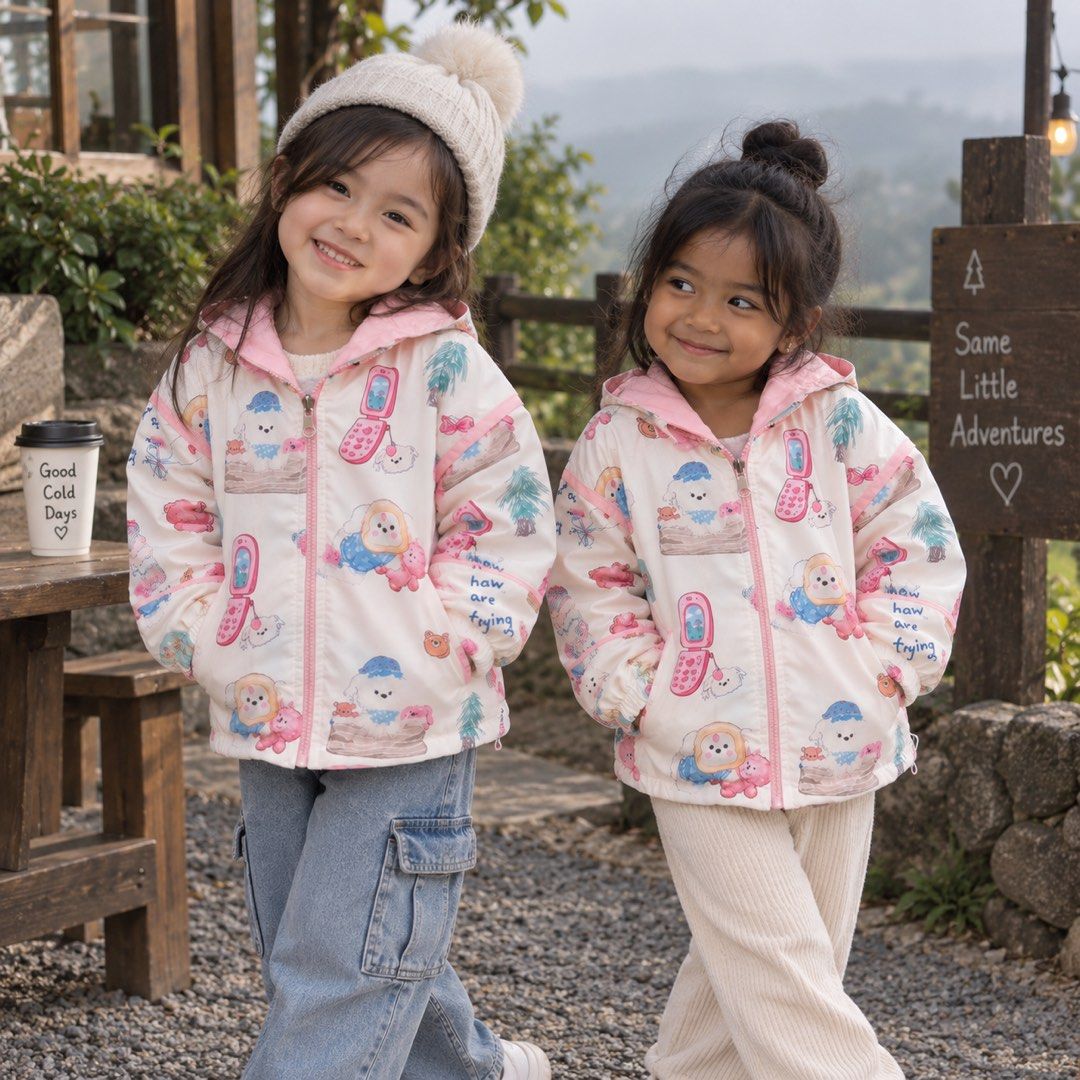 Cute Reversible Pink Kids Jacket With Hood (Category: Babies & Kids Fashion) located in Quezon City. Submitted by ad.kloset (Listing ID 1467215722, Image 3). Description: - Brand new with tag attached - Fully reversible design (pink or playful animal pattern) - Features a matching hood and full front zipper - Versatile everyday outerwear for kids - Sizes available: 100 to 150 (fits ages 1 to 7 years old).