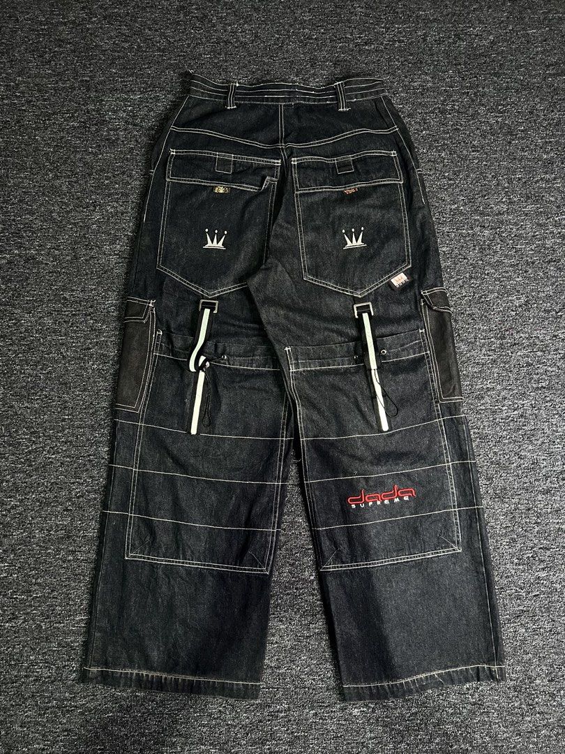 Dada Supreme Cargo Big Pocket Pants (Category: Jeans) located in Manila. Submitted by thrifty.4pp4rels (Listing ID 1467311204, Image 1). Description: Shipping fee shouldered by the buyer Issues: Missing back tab belt loop Cut tags Small scratches Measurements: W 31 L 45 Thigh 15 Hem 12.