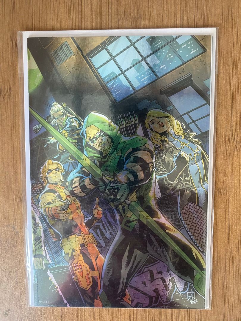 Dawn of DC 1 Foil (Category: Comics & Manga) located in Quezon City. Submitted by asterisx_collections_185 (Listing ID 1467329866, Image 1). Description: - Features Green Arrow, Black Canary, Roy Harper, and Mia Dearden - Variant cover marked with a 2022 signature/date in the corner - Kept safe in a clear protective sleeve with a white backing board - A must-have for any DC or Green Arrow fan collection VG NM Location: Novaliches Quezon City Can 