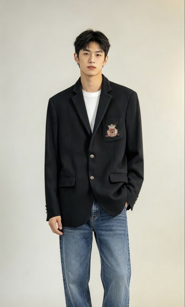 D&G Dolce & Gabbana Crest Patch Slim Blazer Black (Category: Coats, Jackets and Outerwear) located in Paranaque City. Submitted by preluxeshop_ph (Listing ID 1467296480, Image 1). Description: D&G Dolce & Gabbana Crest Patch Slim Blazer Black - Features a stylish embroidered crest patch on the chest pocket - Elegant patterned inner lining with structured shoulders and lapel collar - Two-button front closure for a sharp, tailored silhouette - Vers