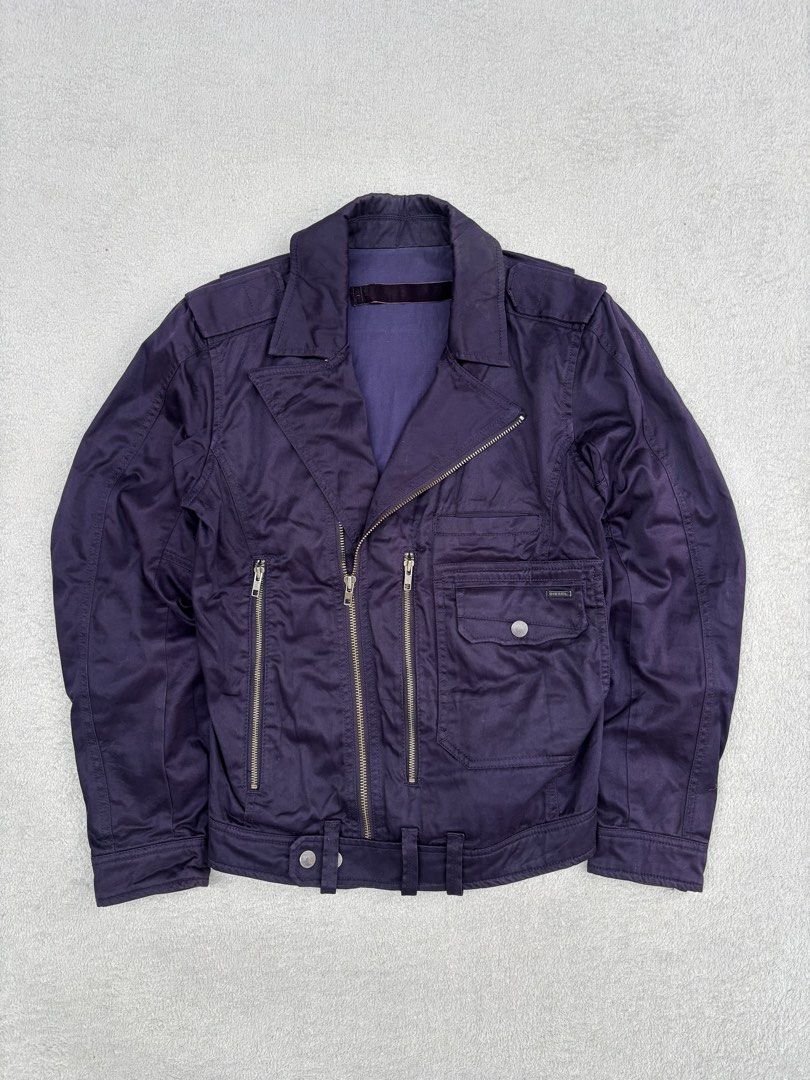 Diesel Cotton Biker With Embroidery Back Hit (Category: Coats, Jackets and Outerwear) located in Baguio. Submitted by thecollector2600 (Listing ID 1467361995, Image 1). Description: Excellent Medium fit Pit to pit- 20” Length-23” Shoulders-17” Sleeves-23.5 Colorway: Purple Blue.