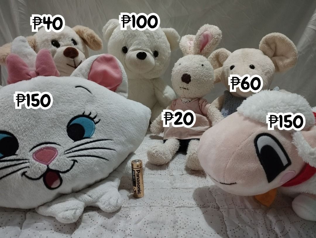 Disney Aristocats, Teddy Bear & Assorted Plush / Stuffed Toy (Category: Plushies & Soft Toys) located in Cagayan de Oro. Submitted by pochimart (Listing ID 1467288886, Image 2). Description: All Cleaned and Pre-loved 🤍✨ (Check Images Please) ✉️Message me if you're interested or have questions, I'm happy to help! ✅White Teddy Bear - ₱100 ✅Le Sucre Rabbit - ₱20 ✅Mouse Stuffed Toy - ₱60 ✅Puppy Stuffed Toy - ₱40 ✅Marie Pillow (Aristocats) - ₱150 ✅Sh