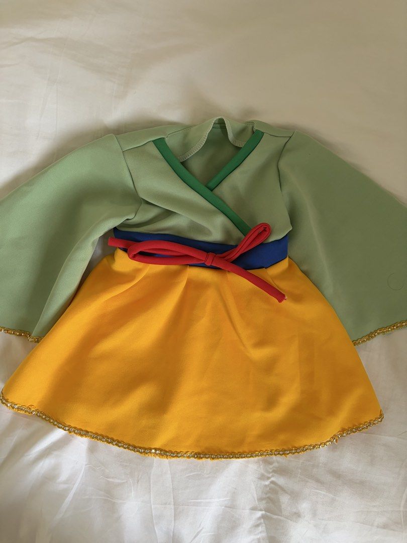 Disney Princess Mulan Costume (Category: Babies & Kids Fashion) located in Binan City. Submitted by hya.perez (Listing ID 1467189519, Image 1). Description: Used only once. Headband included. Size: 0-6 months.
