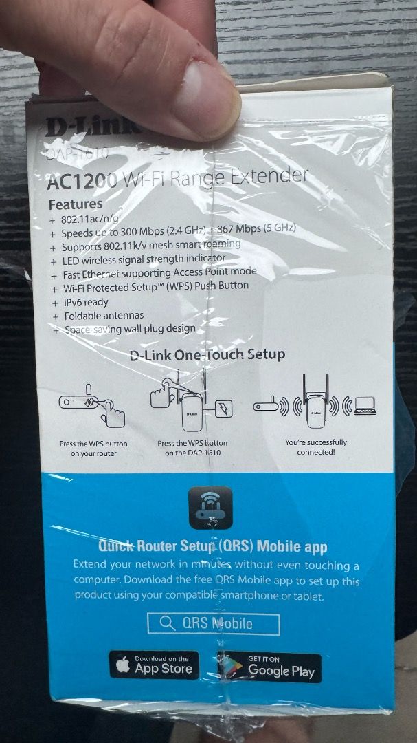 D-Link AC1200 Wi-Fi Range Extender (DAP-1610) (Category: Networking) located in Taguig. Submitted by silverdragon_458bb4 (Listing ID 1467353218, Image 2). Description: Boost your home internet network and eliminate pesky dead zones with this D-Link AC1200 Wi-Fi Range Extender (DAP-1610). It provides fast, simultaneous dual-band speeds up to 1200 Mbps (300 Mbps on 2.4 GHz + 867 Mbps on 5 GHz). Includes an Ethernet port for wired devices. Super eas