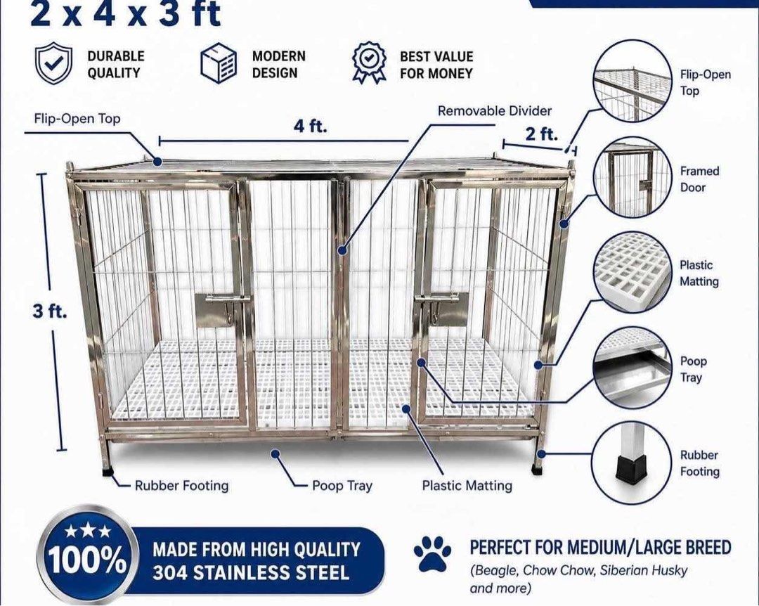 DOG CAGE (Category: Looking For) located in Butuan. Submitted by docib (Listing ID 1467179008, Image 1). Description: 🐶 FOR SALE: Stainless Steel Dog Cage Selling my Stainless Steel Dog Cage — sturdy, practical, and spacious for your furry companions! ✨ Features: * Durable stainless steel construction * Flip-open top for easy access * Framed door for added convenience * Plastic matting for comfort * Removable poop tray for easy cleaning * Rubber